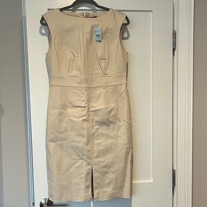 Ann Taylor Cream Cap-Sleeve Midi Sheath Dress